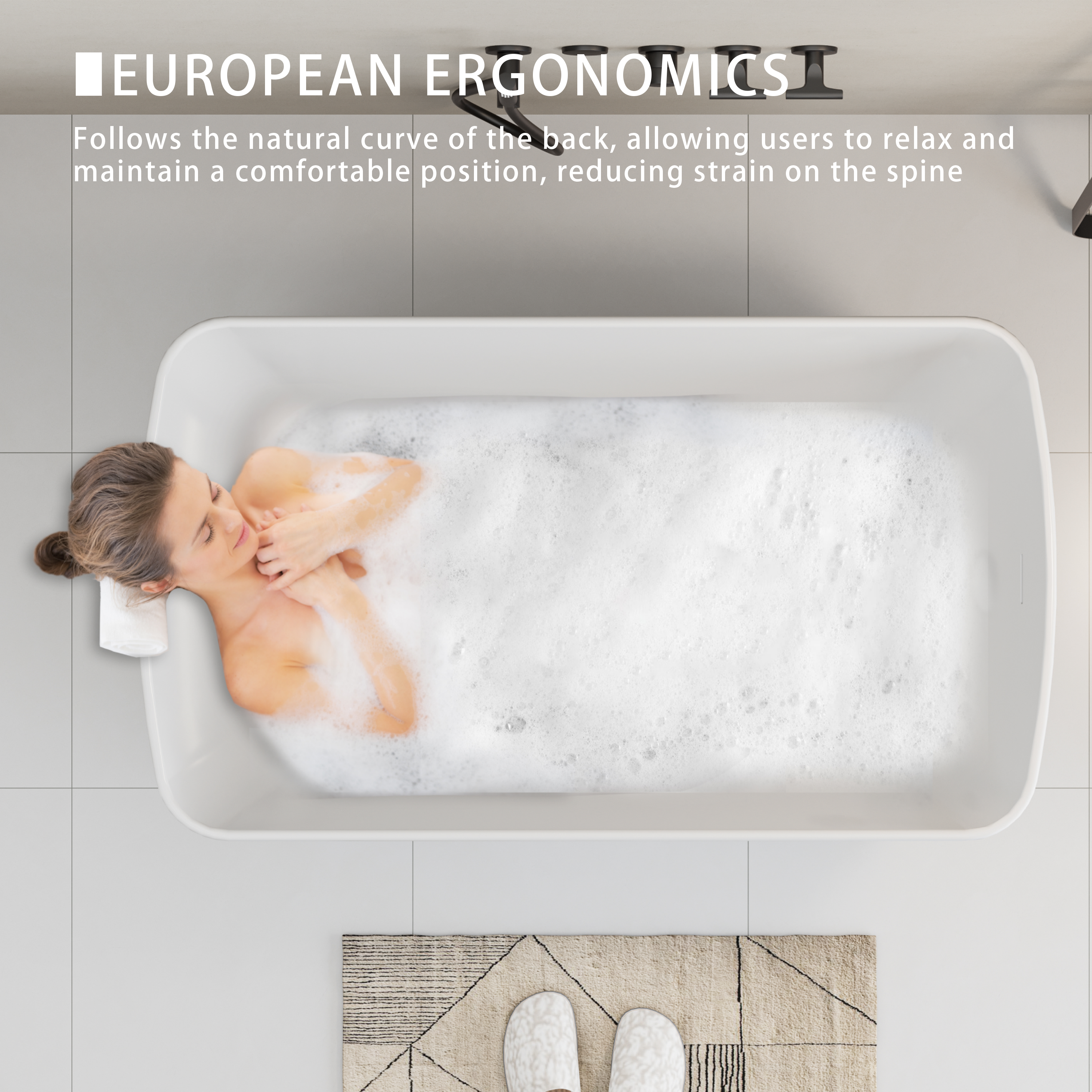 Freestanding Acrylic Soaking Bathtub Square Japanese Style Black_voghion.com