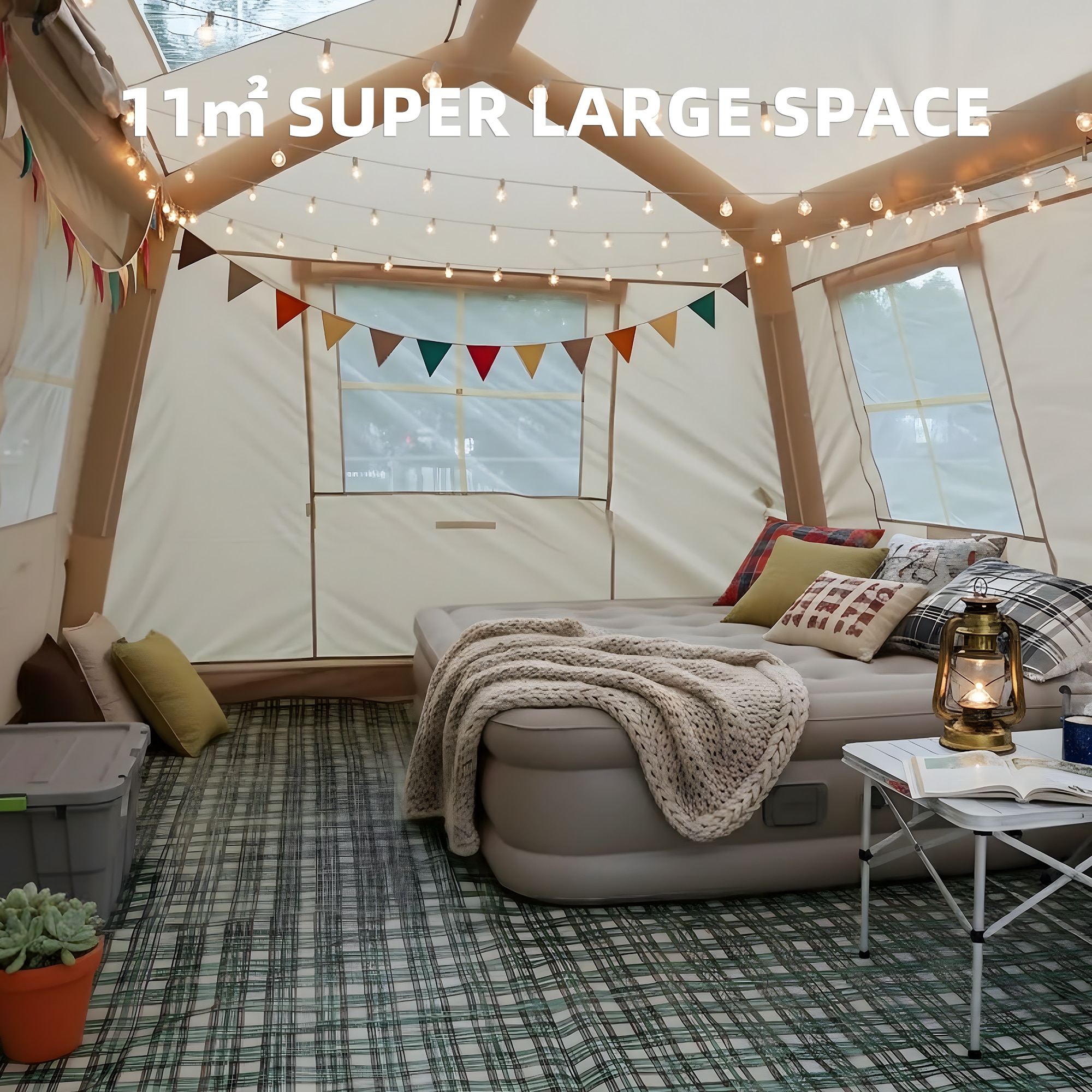Inflatable Camping Tent With Canopy Waterproof Glamping Shelter_voghion.com